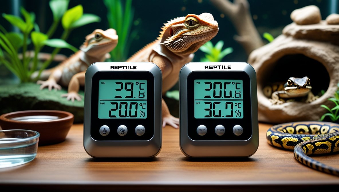 Comparison of the top 5 rectangle reptile thermometer and humidity gauge models for Ball Python and Leopard Gecko tanks in 2025.