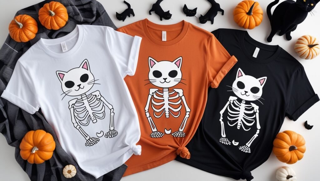 skeleton hugging cat halloween cat mom dad t shirt